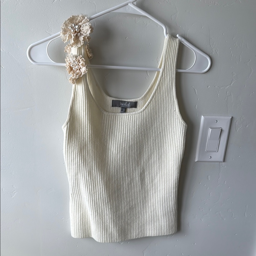 Marled Cream Ribbed Fitted Tank Top